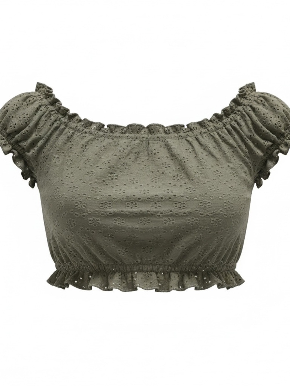 Forever 21 Olive Eyelet Off-Shoulder Crop Top